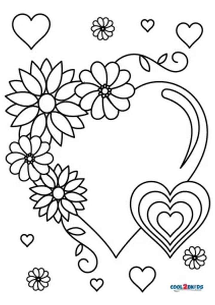 Hearts And Flowers Coloring Pages