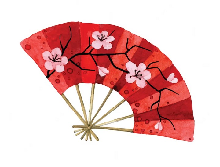 Watercolor Drawing Japanese Fan