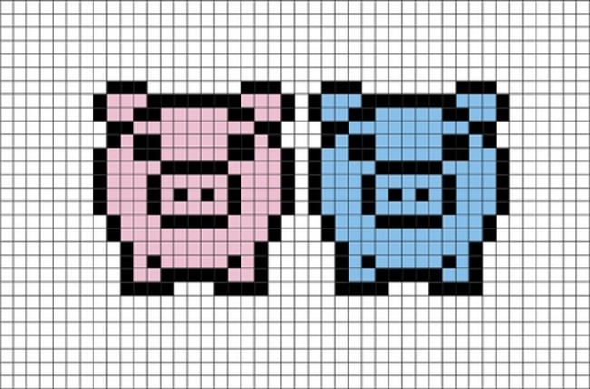 Simple Pink & Blue Pig Perler Beads Pattern