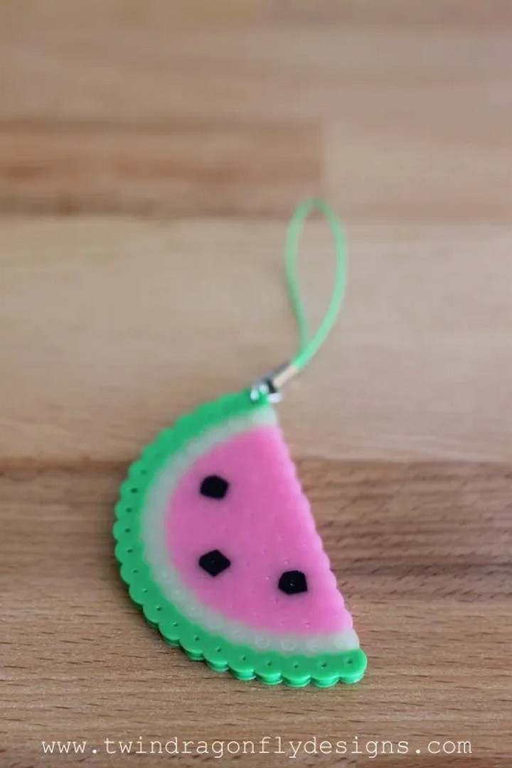 Watermelon Perler Bead Keychain