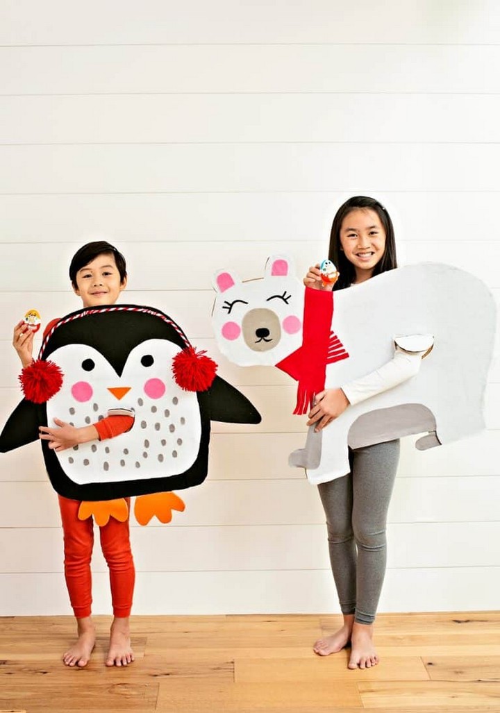 DIY Cardboard Polar Bear And Penguin Costumes