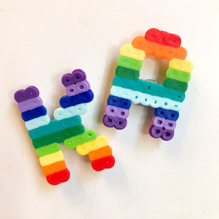 DIY Rainbow Perler Bead Magnetic Letters