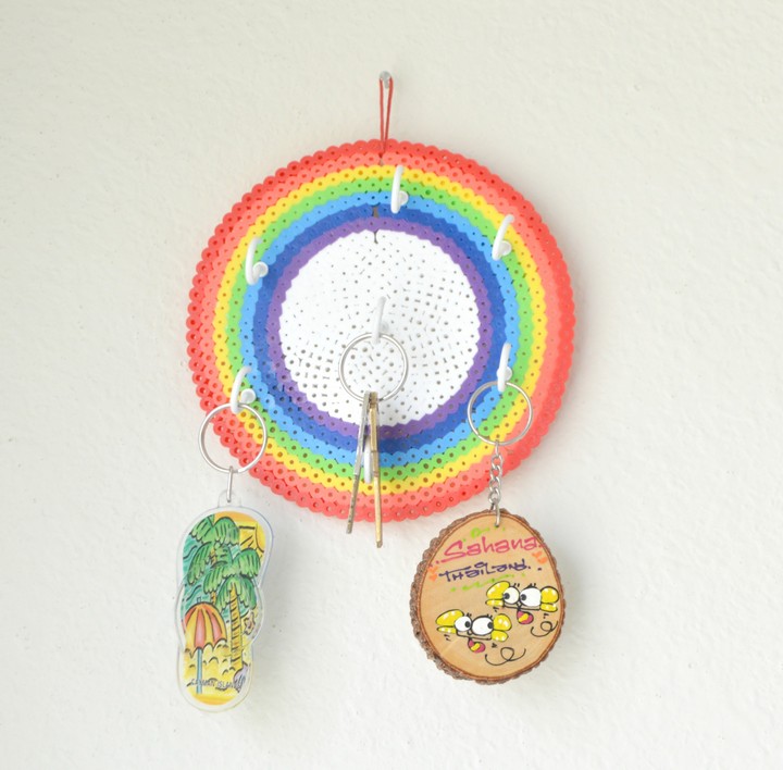 DIY Rainbow Perler Beads Key Holder