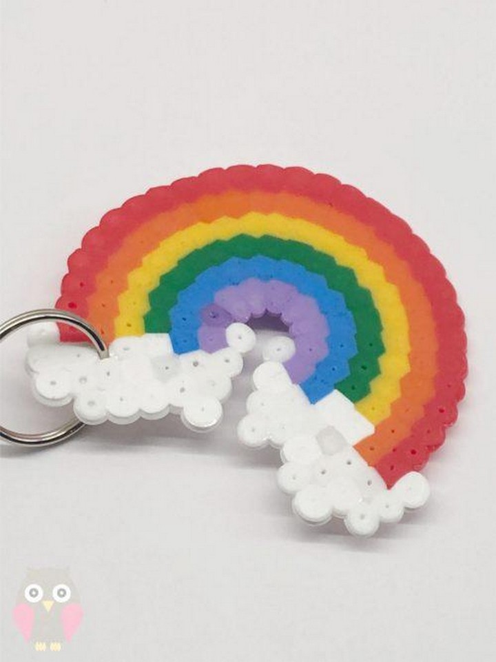 Hama Bead Rainbow Keychain