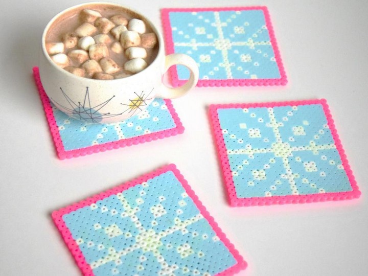 Perler Fuse Bead Coasters Snowflakes