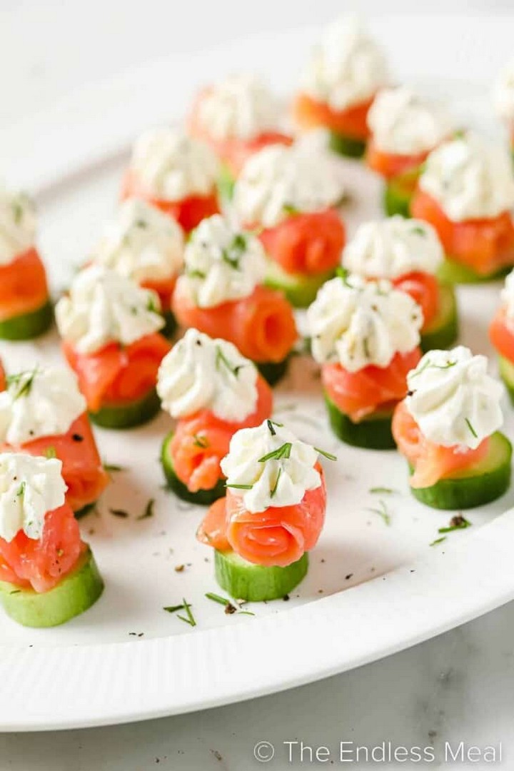 Smoked Salmon Appetizer With Cucumber And Lemon Dill Cream Cheese