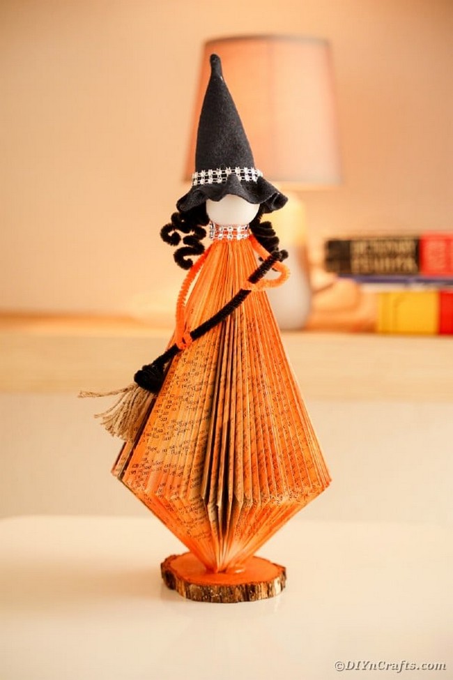 DIY Old Book Floating Witch With Broom Halloween Decor