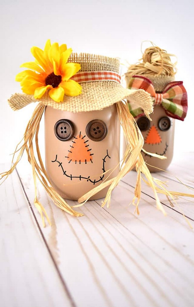 Easy Mason Jar Scarecrows Fall Craft