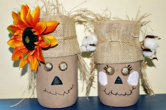 Easy To Make Mr. & Mrs. Scarecrow Mason Jars