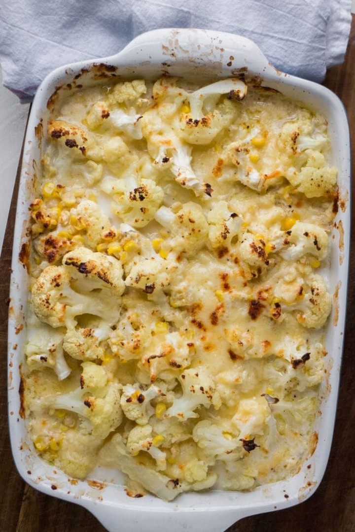 Cauliflower Casserole With Cheddar Cheese & Corn