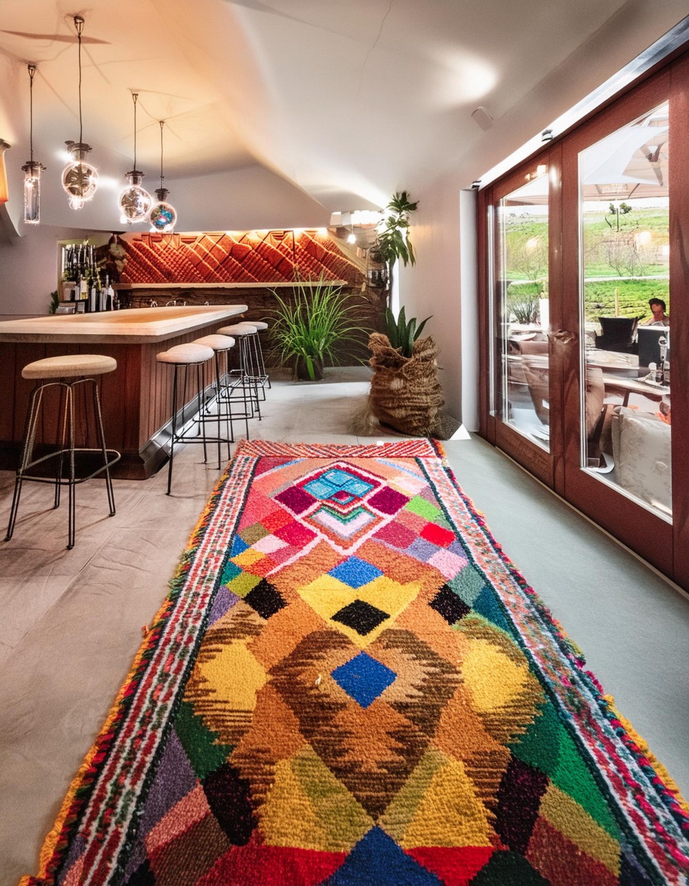 Basement Bar by adding a Colorful Rug
