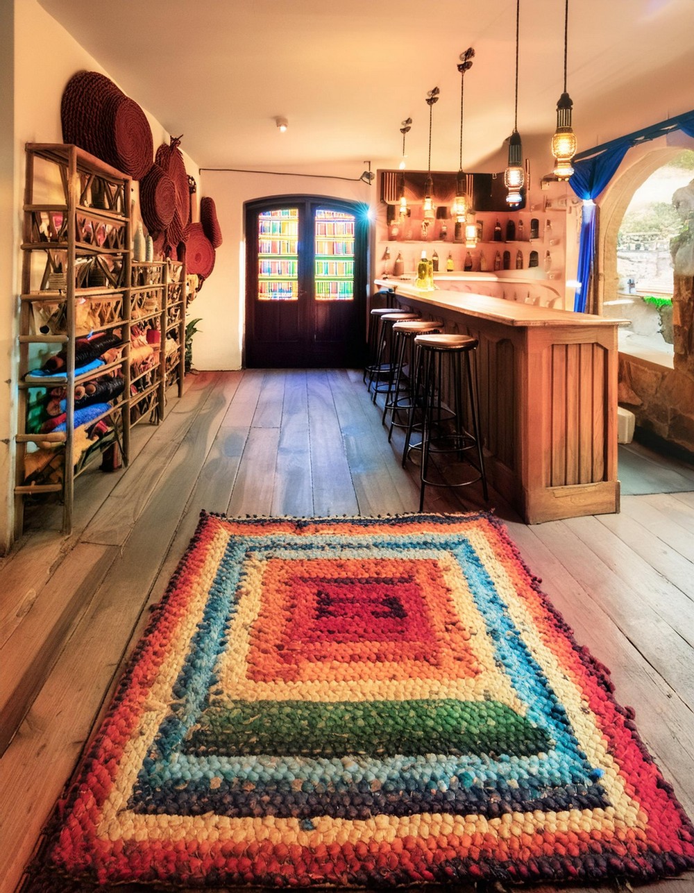 Best Basement Bar adding a Colorful Rug