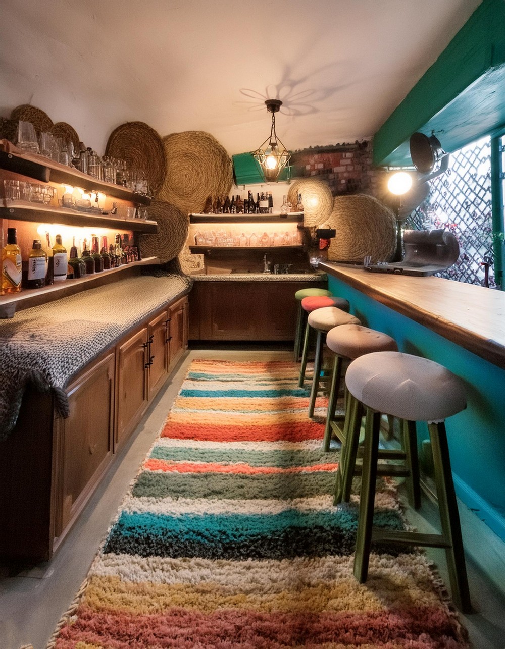 Best Basement Bar by adding Colorful Rug