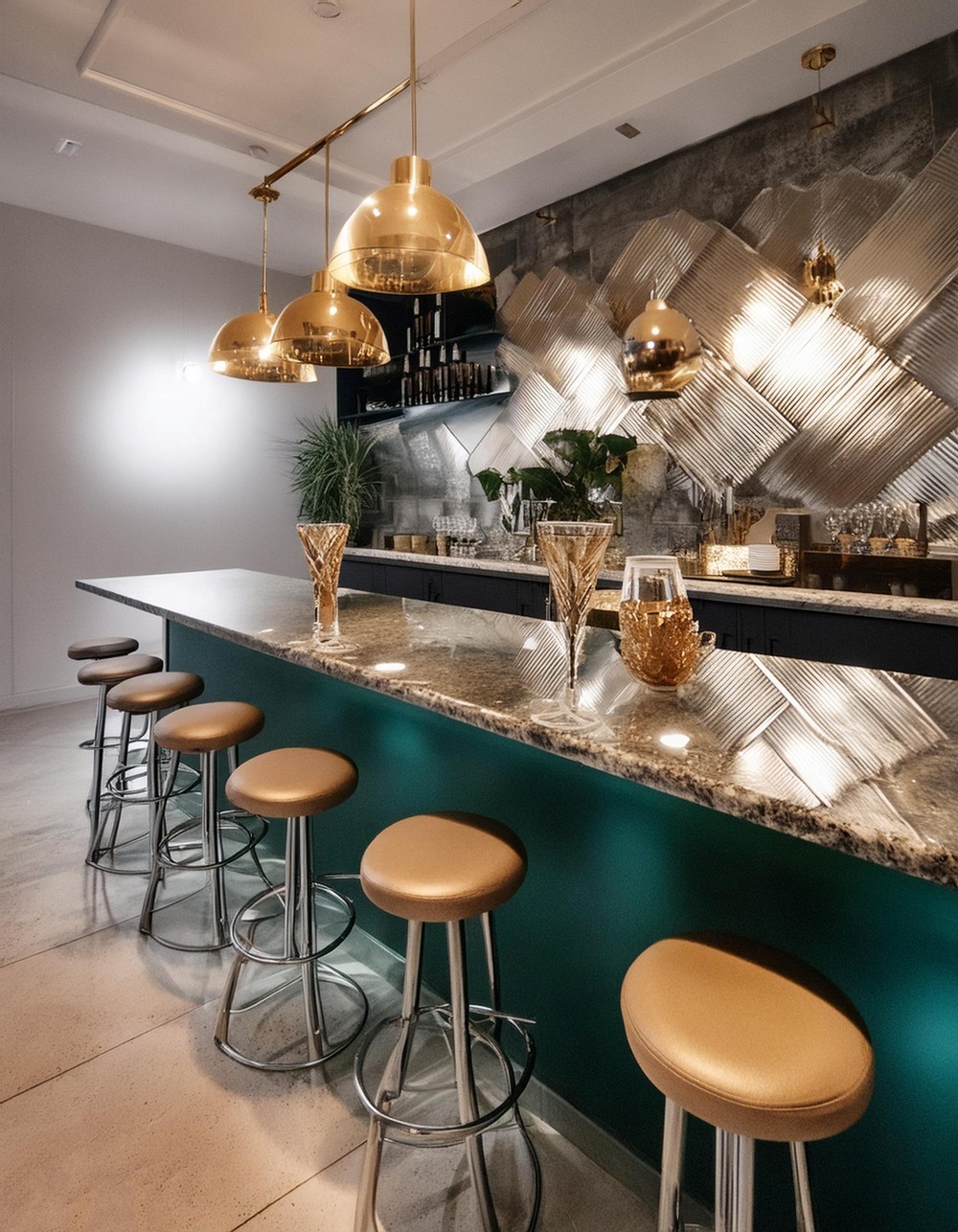 Best Basement Bar by adding Mirrored Backsplash
