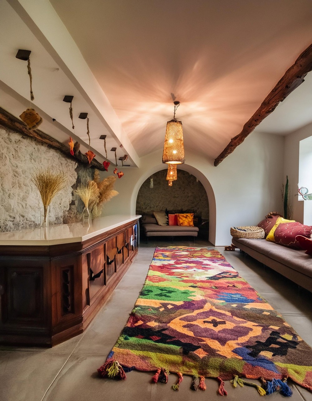 Best Basement Bar by adding a Colorful Rug