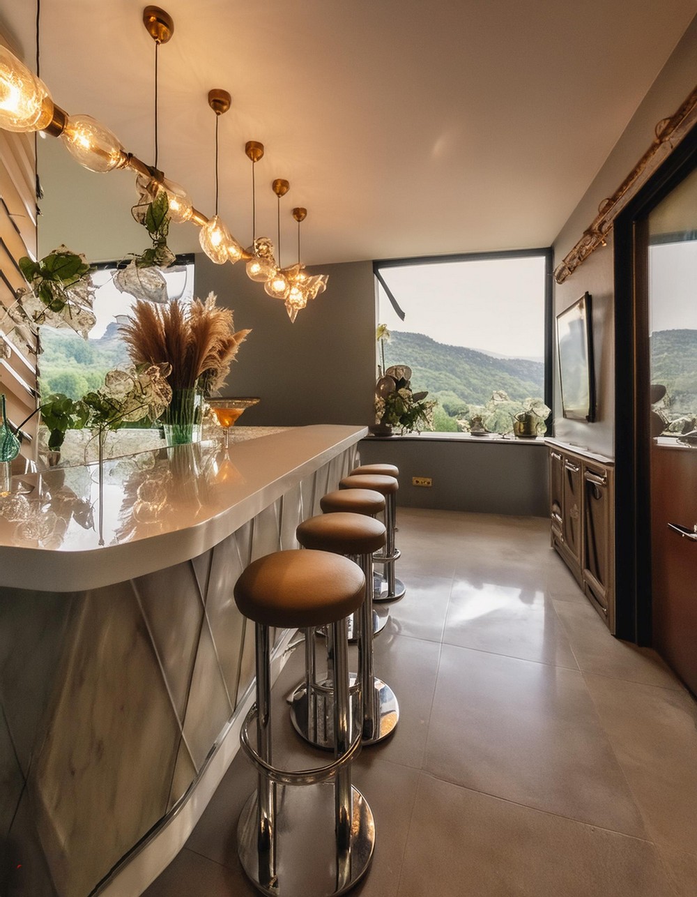Best Basement Bar by adding a Mirrored Backsplash