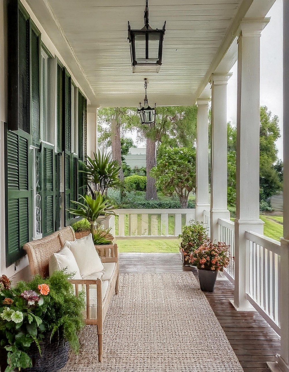 Muted Green and White Front Porch